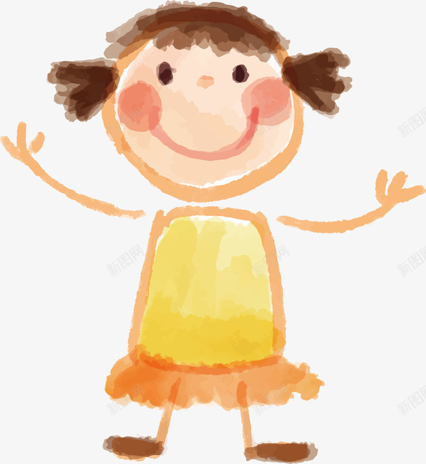 黄色小女孩png免抠素材_新图网 https://ixintu.com 一个小女孩 儿童 儿童节 手舞足蹈 简笔画