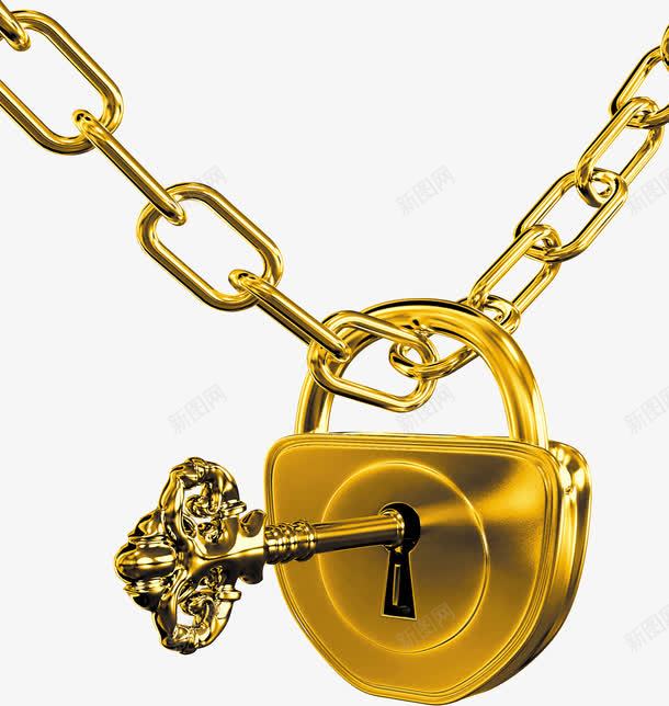 金色的锁和钥匙png免抠素材_新图网 https://ixintu.com 插画 金色 钥匙 锁头
