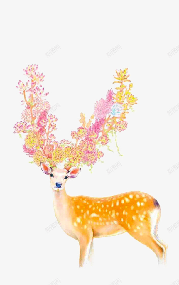 黄色的小鹿png免抠素材_新图网 https://ixintu.com png图形 png装饰 动物 小鹿 花朵 装饰