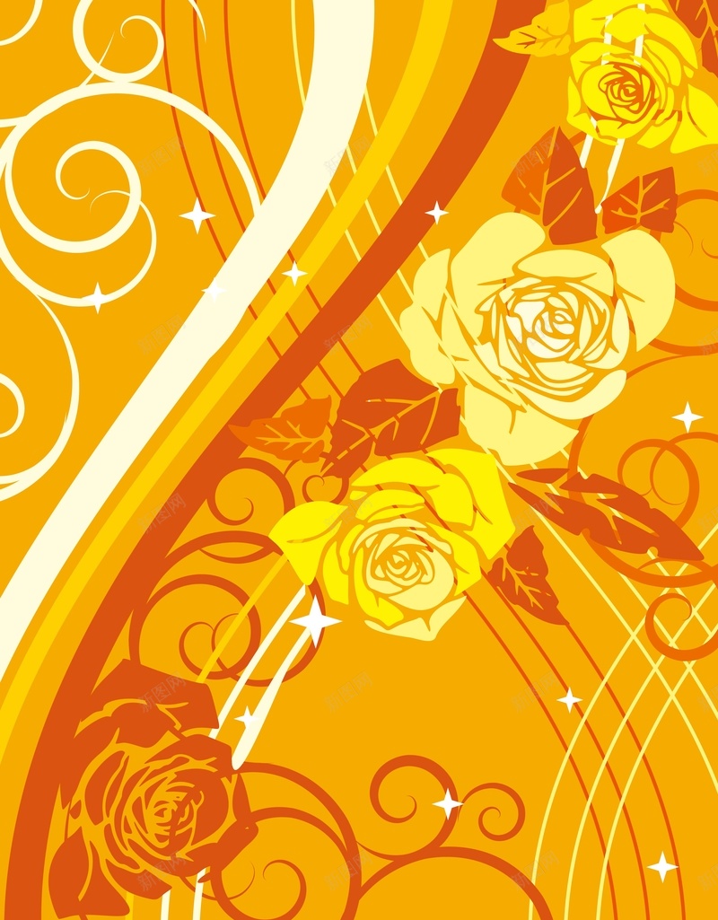 橘黄色花朵背景矢量图ai设计背景_新图网 https://ixintu.com AI 橘黄色 海报 温暖 矢量素材 纹理 线条 背景 花朵 飘带 高清背景设计图 矢量图