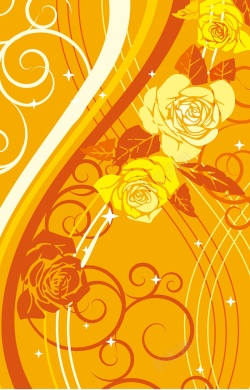 橘黄色飘带橘黄色花朵背景矢量图高清图片
