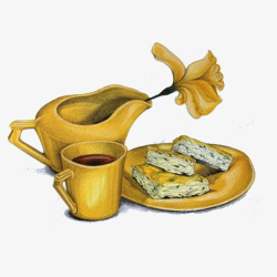 黄色的面饼红茶面饼手绘画片高清图片