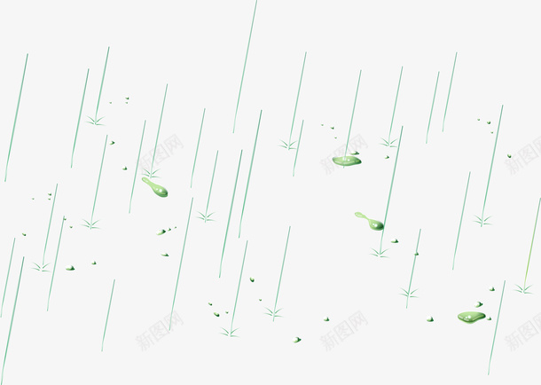 卡通绿色叶子png免抠素材_新图网 https://ixintu.com 下雨 免抠PNG 卡通 叶子 线条 绿色 雨天