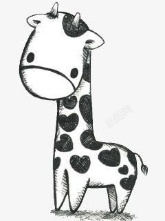 卡通黑白圆润心形可爱的长颈鹿高清图片