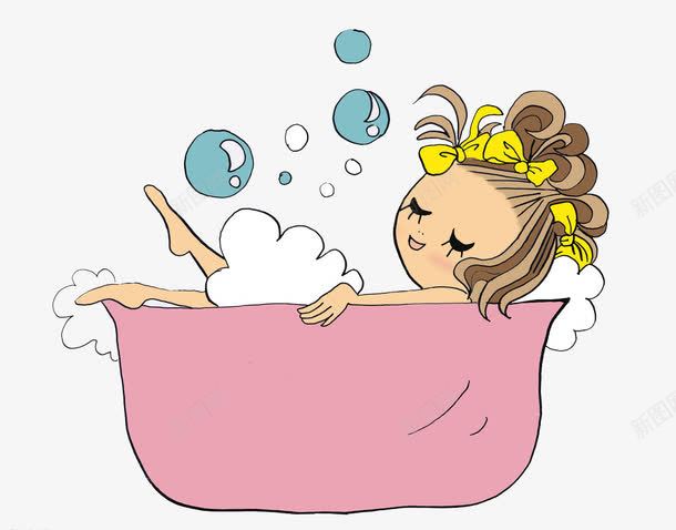 洗澡的女孩png免抠素材_新图网 https://ixintu.com 卡通画 卡通素材 扁平素材 扁平风格 洗澡的女孩