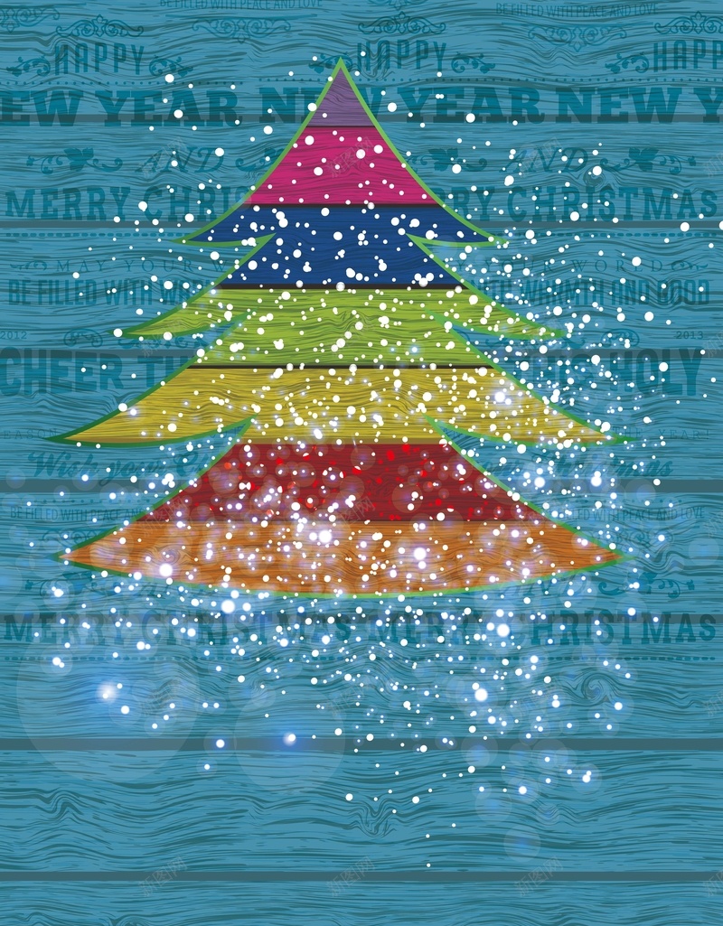 蓝色木板上画的彩色圣诞树背景矢量图ai设计背景_新图网 https://ixintu.com 光点 圣诞树 圣诞节 忧伤 模板 海报 纹理 背景 质感 矢量图