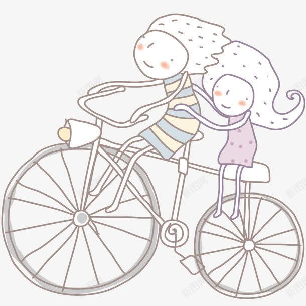 姐姐载着妹妹png免抠素材_新图网 https://ixintu.com 创意 姐妹 手绘 插画 自行车