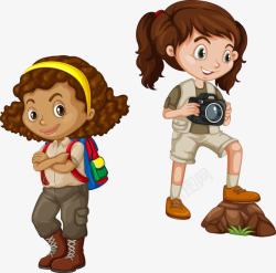 探险女孩卡通可爱小女孩探险旅游高清图片