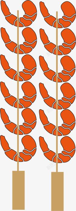 南极虾卡通手绘烤虾串串矢量图高清图片