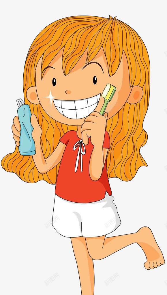 卡通女孩刷牙png免抠素材_新图网 https://ixintu.com 卡通 女孩刷牙素材 牙刷 牙膏