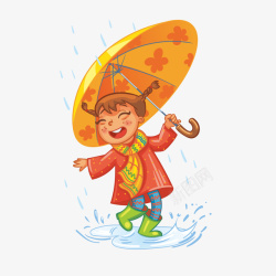 下雨天撑伞玩水的女孩矢量图素材