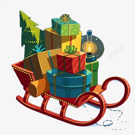 雪橇圣诞礼物png免抠素材_新图网 https://ixintu.com 圣诞元素 圣诞礼物 背景 背景素材 雪橇