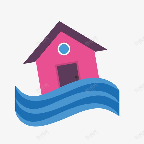 蓝色洪水爆发灾害图标png_新图网 https://ixintu.com 图标 平面 房屋 洪水爆发 灾害 自然 蓝色 设计