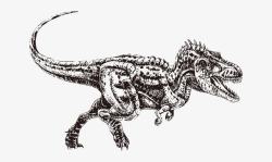 平面恐龙素材手绘远古黑白恐龙走路高清图片