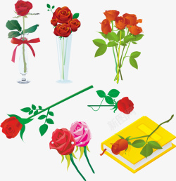 玫瑰花浪漫花瓶矢量图素材
