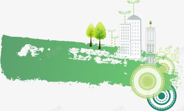 潮流城市png免抠素材_新图网 https://ixintu.com AI 圆圈 城市 建筑 树木 潮流 笔刷 绿色