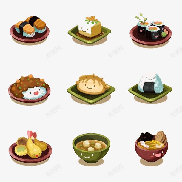卡通食物插画png免抠素材_新图网 https://ixintu.com 寿司 插画 美食 表情 面条 食物 饭团