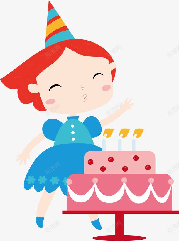 手绘吹蛋糕女孩png免抠素材_新图网 https://ixintu.com 创意 卡通 可爱 吹蛋糕 女孩 彩色 手绘图 简单