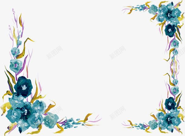 蓝色水彩花朵边框png免抠素材_新图网 https://ixintu.com 水彩花朵 矢量素材 花朵边框 蓝色 蓝色花朵