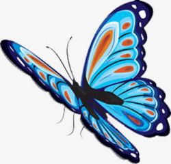 创意蝴蝶飞舞钟表手绘蓝色创意蝴蝶飞舞高清图片