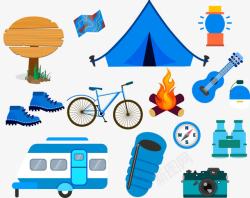 蓝色房车野营帐篷用品高清图片