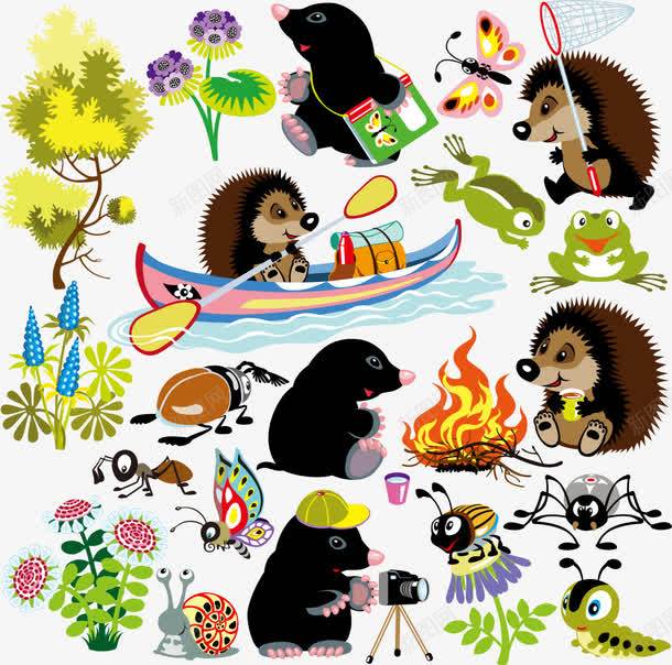 小动物的卡通活动png免抠素材_新图网 https://ixintu.com 刺猬 动物插画 卡通动物 卡通动物漫画 树 活动 生物世界 花卉 陆地动物 青蛙