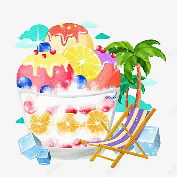 冰霜的冰淇淋png免抠素材_新图网 https://ixintu.com PNG 冰淇淋 椰子树 躺椅