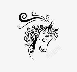 马头png免抠素材_新图网 https://ixintu.com 卡通 手绘 线条 花纹 马头 马头素描 黑色