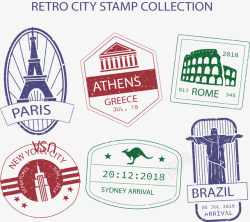 彩色邮戳世界旅游纪念邮戳矢量图高清图片