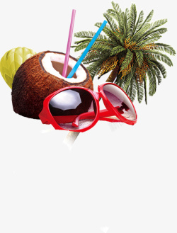 墨镜椰子树沙滩元素高清图片