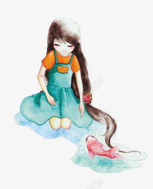 小女孩png免抠素材_新图网 https://ixintu.com 小女孩水彩画卡通小女孩跪着的小女孩