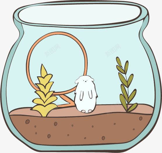 鱼缸里的小白鼠png免抠素材_新图网 https://ixintu.com 可爱的 宠物 小白鼠 沙土 绿植 老鼠 鱼缸