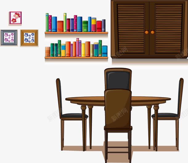手绘客厅桌椅png免抠素材_新图网 https://ixintu.com 书架 壁橱 客厅 手绘 桌椅