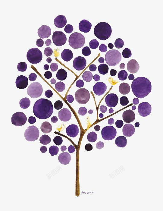 紫色小树png免抠素材_新图网 https://ixintu.com 创意小树 卡通小树 圆形叶片 紫色树叶