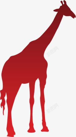 非洲红色渐变长颈鹿剪影素材