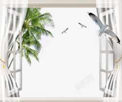 窗户海鸥椰子树素材