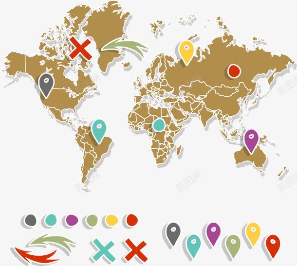 箭头地图标记世界png_新图网 https://ixintu.com 世界地图 全球地图 地图 标记世界 矢量地图 箭头地图
