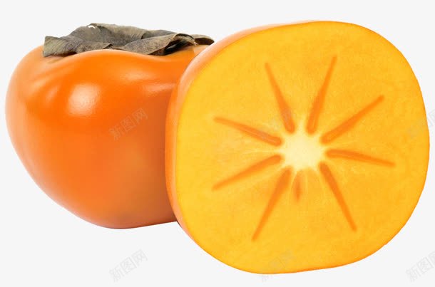 切开的柿子png免抠素材_新图网 https://ixintu.com 成熟 柿 水果 香甜 黄柿 黄色