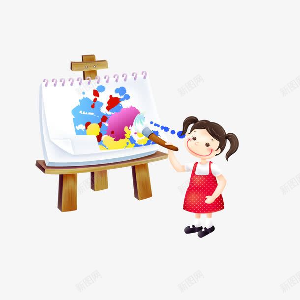 画画的小女孩png免抠素材_新图网 https://ixintu.com 卡通 幼儿 手绘 画画 美术