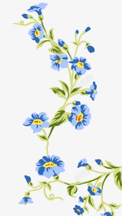 蓝色典雅手绘水墨花朵素材