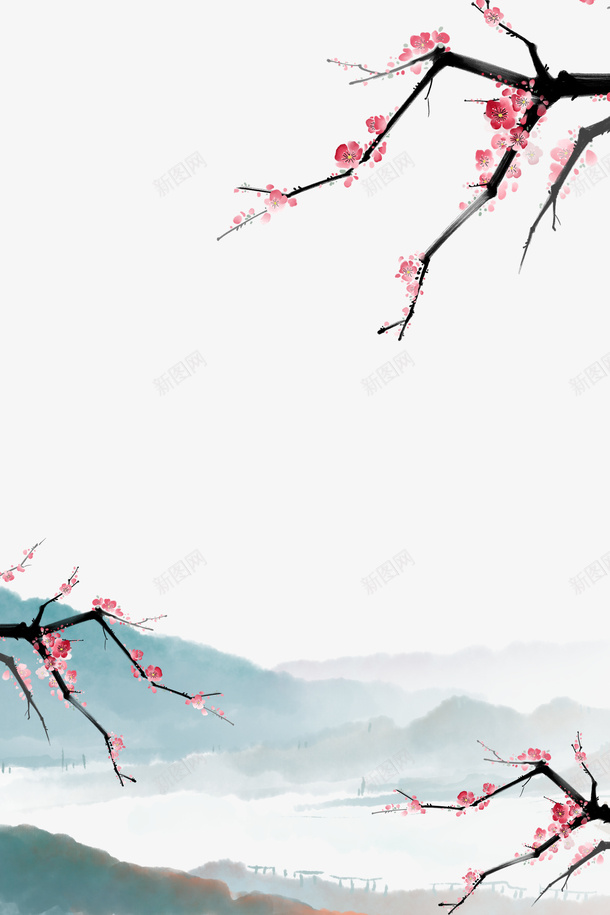 古风梅花山山水画psd免抠素材_新图网 https://ixintu.com 三水画 古风 山 山水画 山水画壁纸 梅花