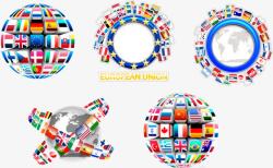 各国圆形创意国旗图标高清图片