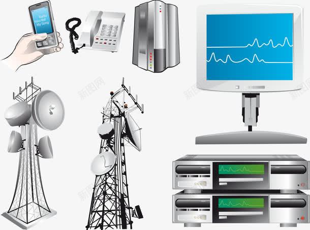 电脑矢量图ai免抠素材_新图网 https://ixintu.com 信号塔 免费矢量下载 座机 手机 电脑 矢量图