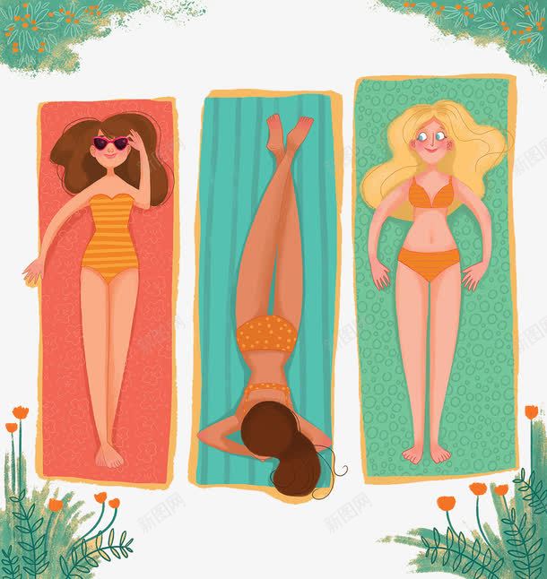 晒日光浴的三个美女png免抠素材_新图网 https://ixintu.com 可爱的插画 插画中的美女 比基尼的美女