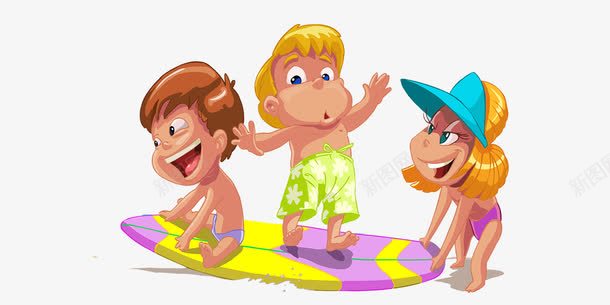 夏日玩耍的孩子们png免抠素材_新图网 https://ixintu.com 冲浪板 泳裤 男孩女孩
