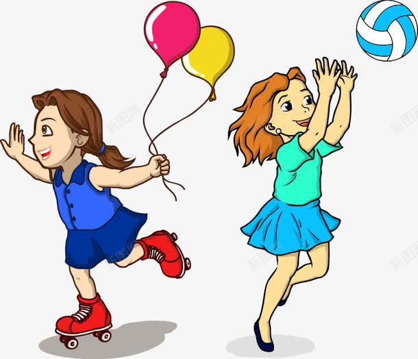 两个欢快的小女孩png免抠素材_新图网 https://ixintu.com 姐妹 小女孩 手拿气球的女孩 打排球 热情奔放 穿裙子