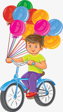 脚踏车手绘骑车小男孩矢量图高清图片