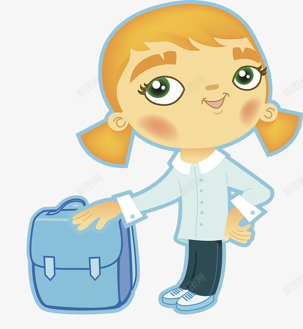 卡通人物插图背书包的小姑娘png免抠素材_新图网 https://ixintu.com 人物插图 可爱小姑娘 女孩 学生 小孩背书包 背书包 蓝色书包