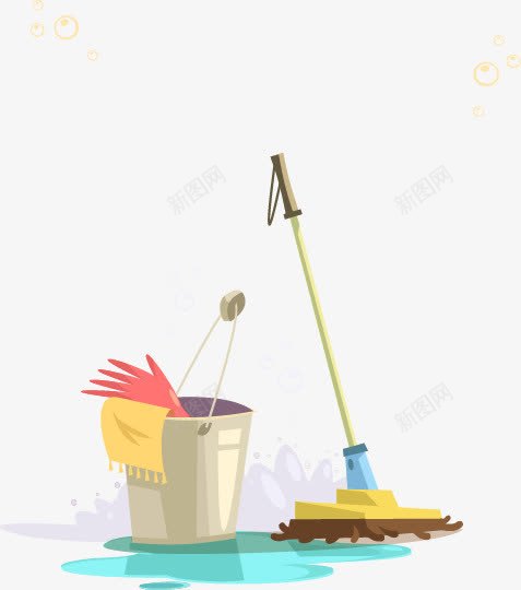 清洁工具png免抠素材_新图网 https://ixintu.com 卡通 扁平化图形 扫帚 水桶 清洁