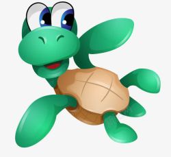 游泳的乌龟卡通手绘游泳绿色可爱乌龟高清图片
